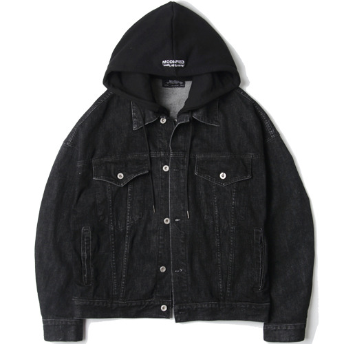 M#1519 over 2way detachable hood jacket (black)
