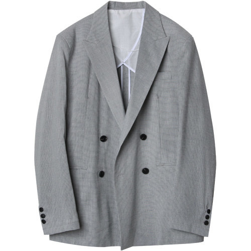 M#1611 h check linen double blazer
